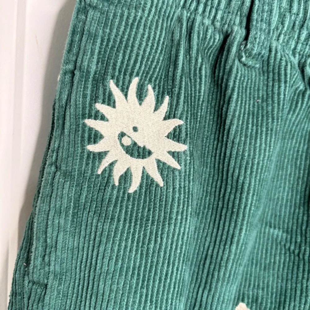 Urban Outfitters Mens Green Corduroy Sun Moon Embroidered Beach Pants Small